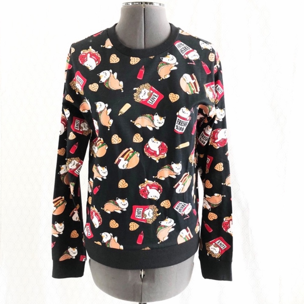 H&M Small Cat Taco Junk Food Sweatshirt Black